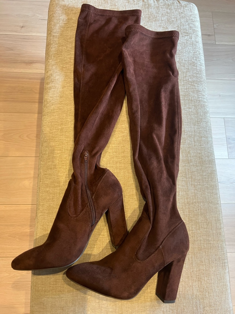Women's Over-the-Knee Block Heel Boots in Chocolate Brown